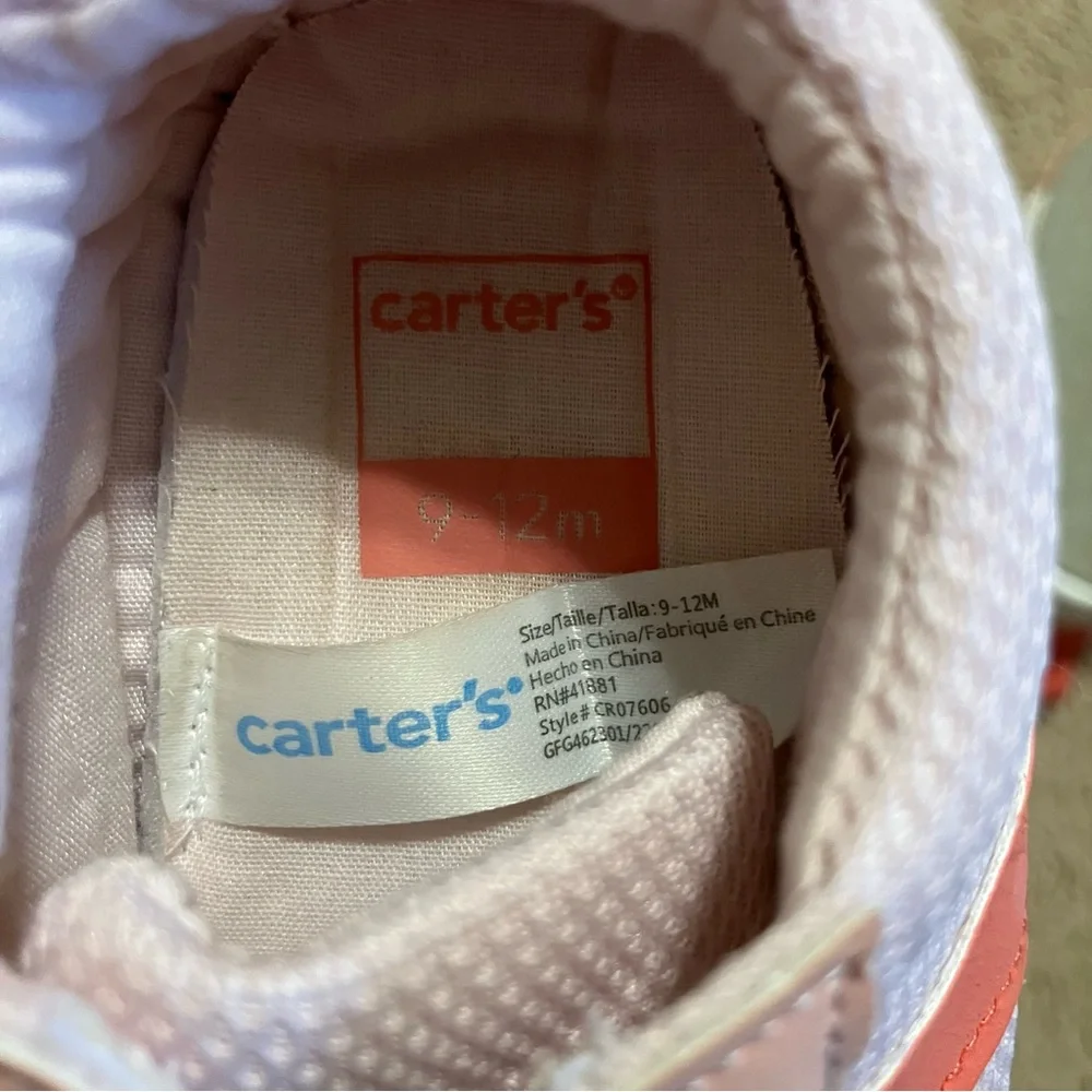 Carters Baby Girl‎ Pink Slip-On Sneaker Shoes Slippers Sz 9-12m *Like New*